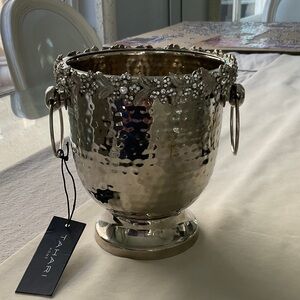 Tahari Silver-Tone Hammered Champagne Bucket with Crystal Floral Rim